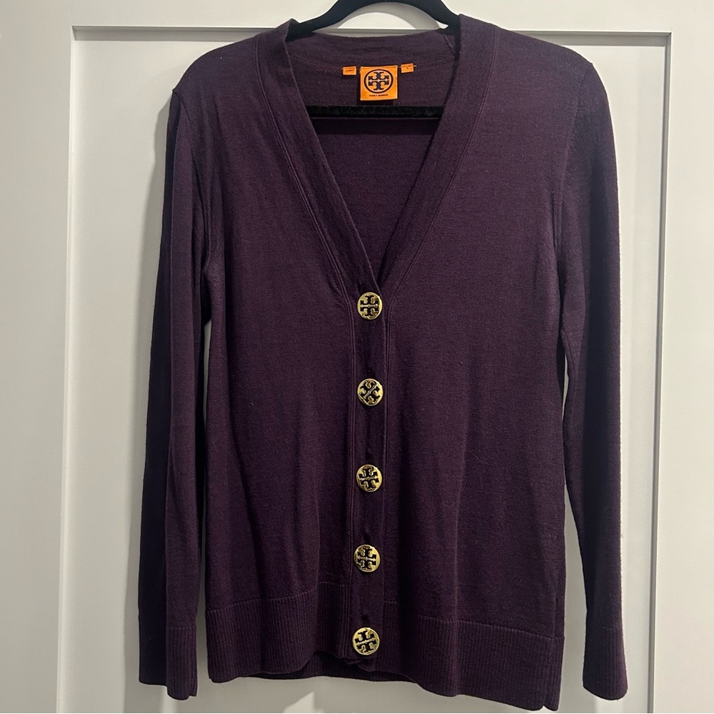 Tory Burch Simone Merino wool cardigan with gold branded buttons